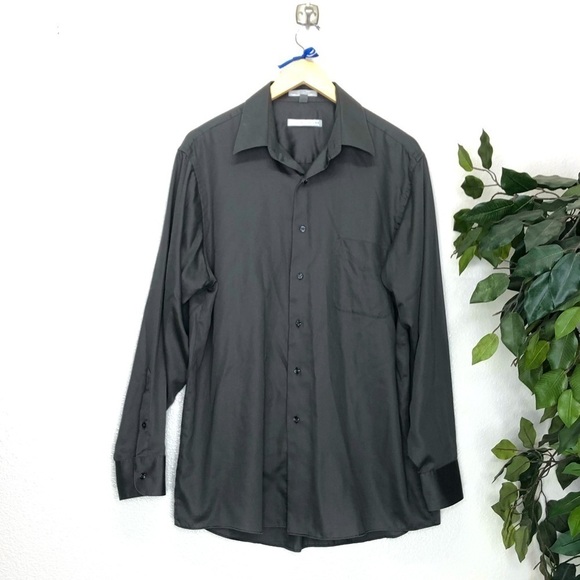 Mens Geoffrey Beene Dark Grey Sateen Wrinkle Free Button Down Top - Picture 1 of 7